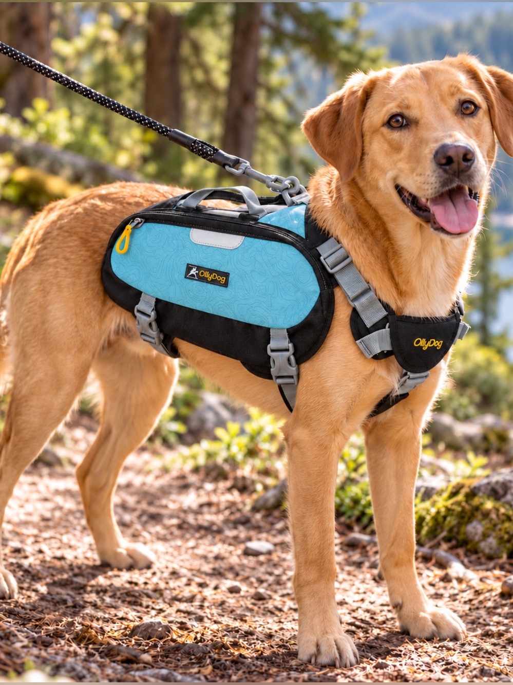OllyDog Trekker RF Dog Backpack Harness Medium Reflective Hiking Pack w/ Leash